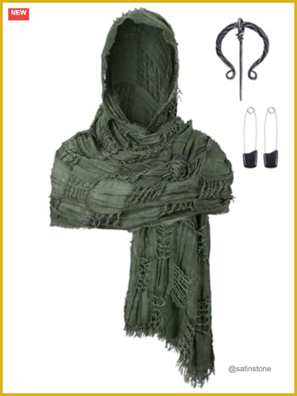 Post Apocalyptic Shawl Scarf with Brooch Cotton Polyester Medieval Viking Cape